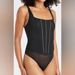 NEW Auden Rhinestone Black Bodysuit Adjustable Straps Women's XL